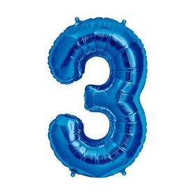 Patladı Gitti 34 inç 76-82 cm 3 Rakam Mavi Folyo Balon
