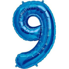 Patladı Gitti 34 inç 76-82 cm 9 Rakam Mavi Folyo Balon