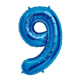 Patladı Gitti 34 inç 76-82 cm 9 Rakam Mavi Folyo Balon