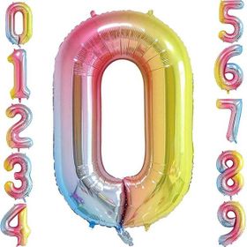 Patladı Gitti 34 inç 76 cm 0 Sıfır Rakam Gökkuşağı Folyo Balon