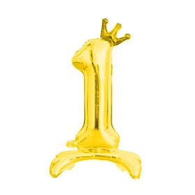 Patladı Gitti 34 inç 76 cm 1 Rakam Gold Renkli Ayaklı ve Kral Taçlı Folyo Balon