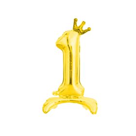 Patladı Gitti 34 inç 76 cm 1 Rakam Gold Renkli Ayaklı ve Kral Taçlı Folyo Balon