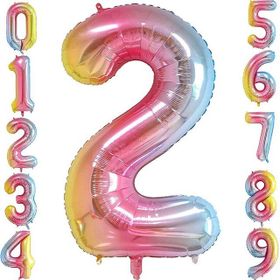 Patladı Gitti 34 inç 76 cm 2 İki Rakam Gökkuşağı Folyo Balon