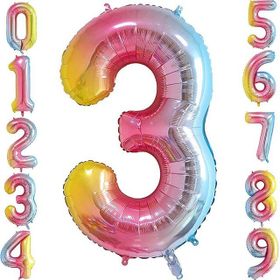 Patladı Gitti 34 inç 76 cm 3 Üç Rakam Gökkuşağı Folyo Balon