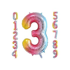 Patladı Gitti 34 inç 76 cm 3 Üç Rakam Gökkuşağı Folyo Balon
