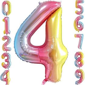 Patladı Gitti 34 inç 76 cm 4 Dört Rakam Gökkuşağı Folyo Balon