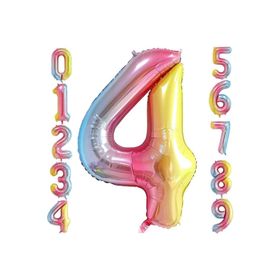 Patladı Gitti 34 inç 76 cm 4 Dört Rakam Gökkuşağı Folyo Balon