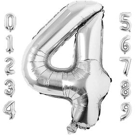 Patladı Gitti 34 inç 76 cm 4 Dört Rakam Gümüş Folyo Balon