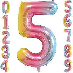 Patladı Gitti 34 inç 76 cm 5 Beş Rakam Gökkuşağı Folyo Balon