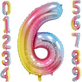 Patladı Gitti 34 inç 76 cm 6 Altı Rakam Gökkuşağı Folyo Balon