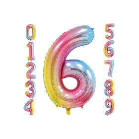 Patladı Gitti 34 inç 76 cm 6 Altı Rakam Gökkuşağı Folyo Balon