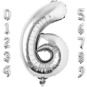 Patladı Gitti 34 inç 76 cm 6 Altı Rakam Gümüş Folyo Balon