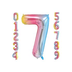 Patladı Gitti 34 inç 76 cm 7 Yedi Rakam Gökkuşağı Folyo Balon
