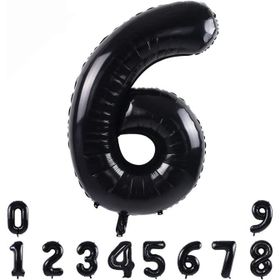 Patladı Gitti 34 inç 82 cm 6 Siyah Rakam Folyo Balon