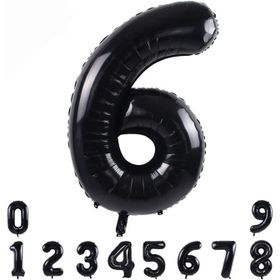 Patladı Gitti 34 inç 82 cm 6 Siyah Rakam Folyo Balon