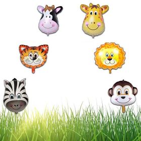 Patladı Gitti 35 cm Safari Hayvanlar Kafa 6'lı Folyo Balon