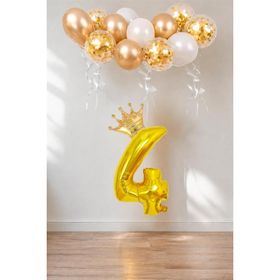 Patladı Gitti 4 Rakam Gold Kral Tacı ve Konfetili Folyo Balon