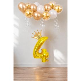 Patladı Gitti 4 Rakam Gold Kral Tacı ve Konfetili Folyo Balon