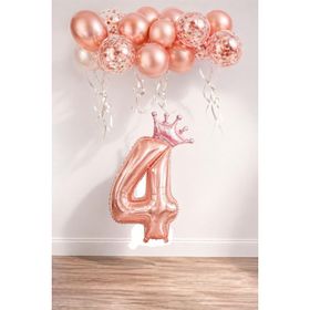 Patladı Gitti 4 Rakam Rose Gold Kral Tacı ve Konfetili Folyo Balon