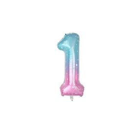 Patladı Gitti 40 inç 100 cm 1 Rakam Yıldızlı Gökkuşağı Folyo Balon