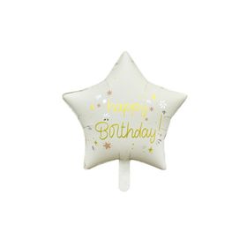 Patladı Gitti 45 cm Krem Happy Birthday Yıldız Folyo Balon