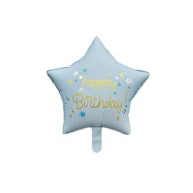 Patladı Gitti 45 cm Mavi Happy Birthday Yıldız Folyo Balon