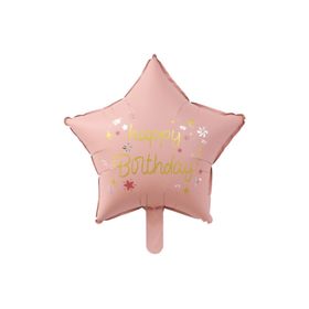 Patladı Gitti 45 cm Pembe Happy Birthday Yıldız Folyo Balon