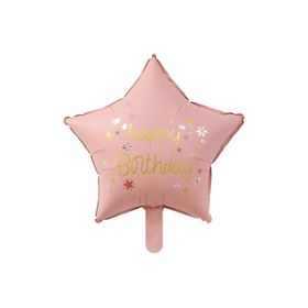 Patladı Gitti 45 cm Pembe Happy Birthday Yıldız Folyo Balon