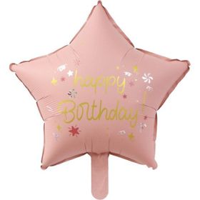 Patladı Gitti 45 cm Pembe Happy Birthday Yıldız Folyo Balon