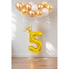 Patladı Gitti 5 Rakam Gold Kral Tacı ve Konfetili Folyo Balon