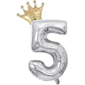 Patladı Gitti 5 Rakam Gümüş Gold Kral Tacı Folyo Balon Doğum Günü Parti Kutlama Seti