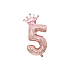 Patladı Gitti 5 Rakam Kral Tacı Rose Gold Folyo Balon Doğum Günü Parti Kutlama Seti