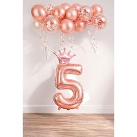 Patladı Gitti 5 Rakam Rose Gold Kral Tacı ve Konfetili Folyo Balon