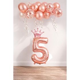 Patladı Gitti 5 Rakam Rose Gold Kral Tacı ve Konfetili Folyo Balon