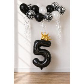 Patladı Gitti 5 Rakam Siyah Kral Tacı ve Konfetili Folyo Balon Set