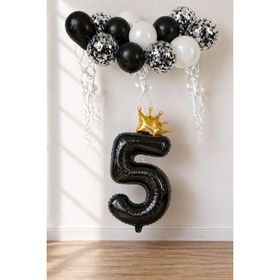 Patladı Gitti 5 Rakam Siyah Kral Tacı ve Konfetili Folyo Balon Set