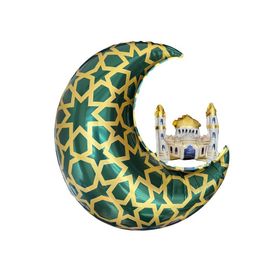 Patladı Gitti 55 cm Hilal Cami Hoşgeldin Ramazan Bayramı Temalı İslami Motifli Yeşil Gold Renk Süs Folyo Balon
