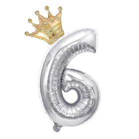 Patladı Gitti 6 Rakam Gold Gümüş Kral Tacı Folyo Balon Doğum Günü Parti Kutlama Seti