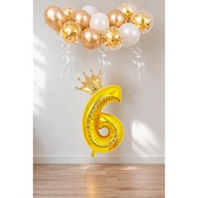 Patladı Gitti 6 Rakam Gold Kral Tacı ve Konfetili Folyo Balon