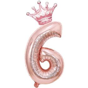 Patladı Gitti 6 Rakam Kral Tacı Rose Gold Folyo Balon Doğum Günü Parti Kutlama Seti