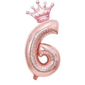 Patladı Gitti 6 Rakam Kral Tacı Rose Gold Folyo Balon Doğum Günü Parti Kutlama Seti