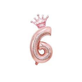 Patladı Gitti 6 Rakam Kral Tacı Rose Gold Folyo Balon Doğum Günü Parti Kutlama Seti