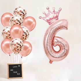 Patladı Gitti 6 Rakam Rose Gold Kral Tacı ve Konfetili Folyo Balon