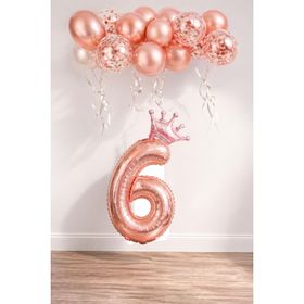 Patladı Gitti 6 Rakam Rose Gold Kral Tacı ve Konfetili Folyo Balon