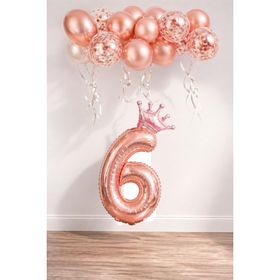 Patladı Gitti 6 Rakam Rose Gold Kral Tacı ve Konfetili Folyo Balon