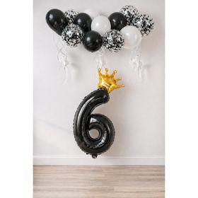 Patladı Gitti 6 Rakam Siyah Kral Tacı ve Konfetili Folyo Balon Set