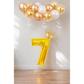 Patladı Gitti 7 Rakam Gold Kral Tacı ve Konfetili Folyo Balon