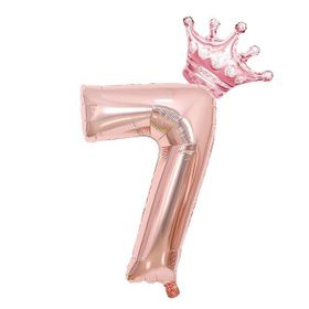 Patladı Gitti 7 Rakam Kral Tacı Rose Gold Folyo Balon Doğum Günü Parti Kutlama Seti
