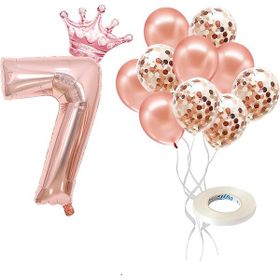 Patladı Gitti 7 Rakam Rose Gold Kral Tacı ve Konfetili Folyo Balon