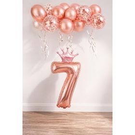 Patladı Gitti 7 Rakam Rose Gold Kral Tacı ve Konfetili Folyo Balon